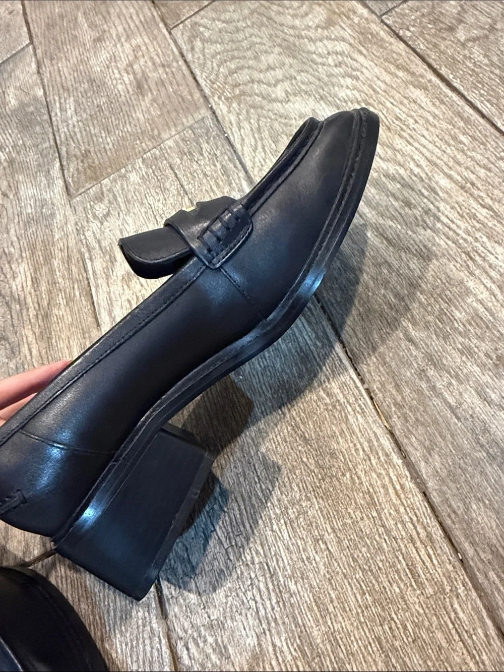 NWOB Vince Camuto Erinesa Block Leather Penny Loafers with Gold Accent